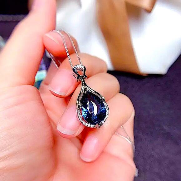 Blue Sapphire Sterling Silver Pendant Necklace - Picture 6 of 7